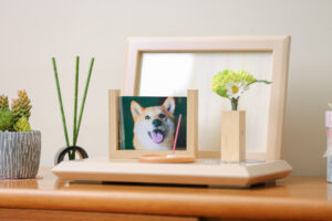 ペット供養台に日が差している明るい