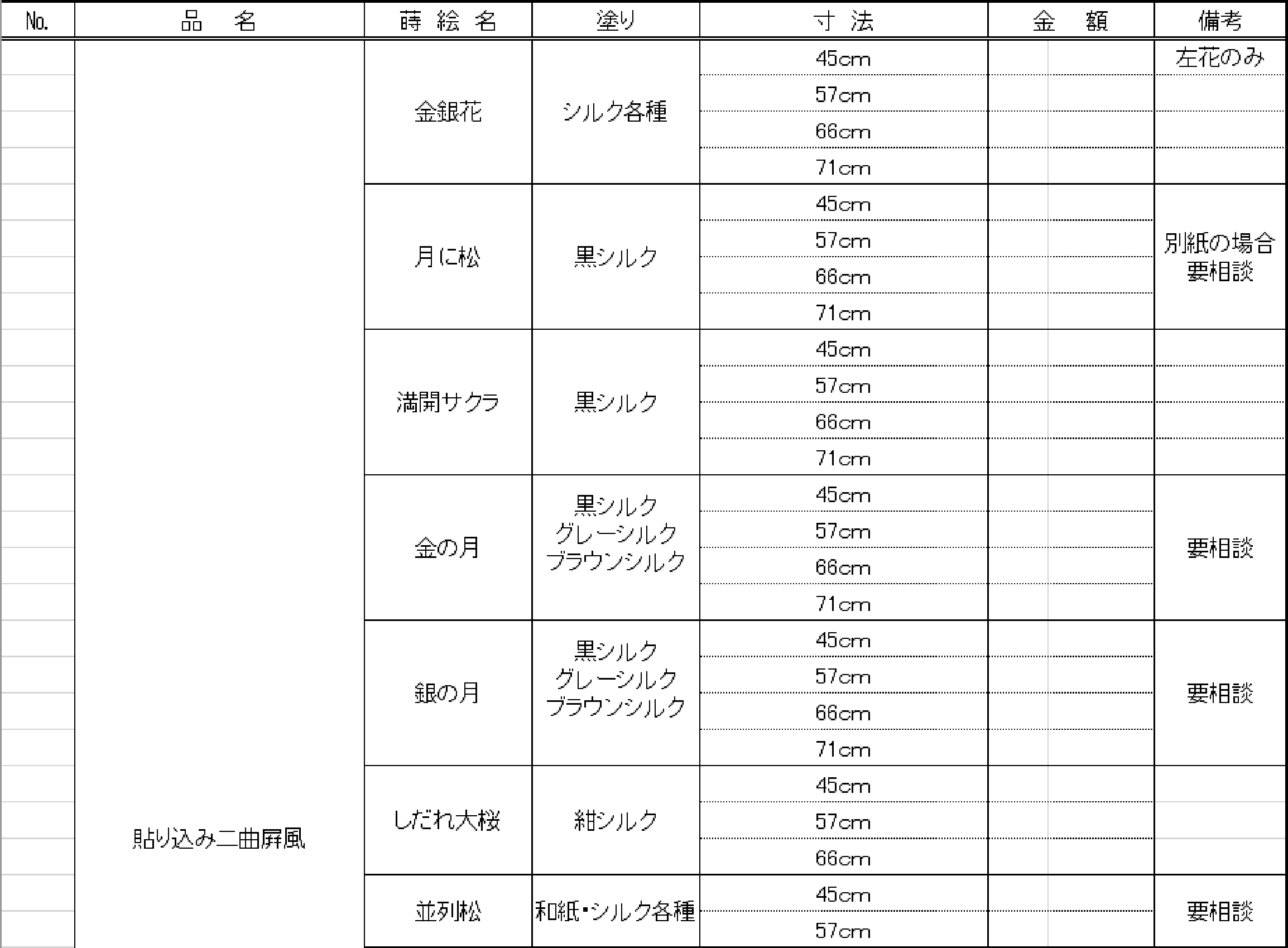 C　価格表