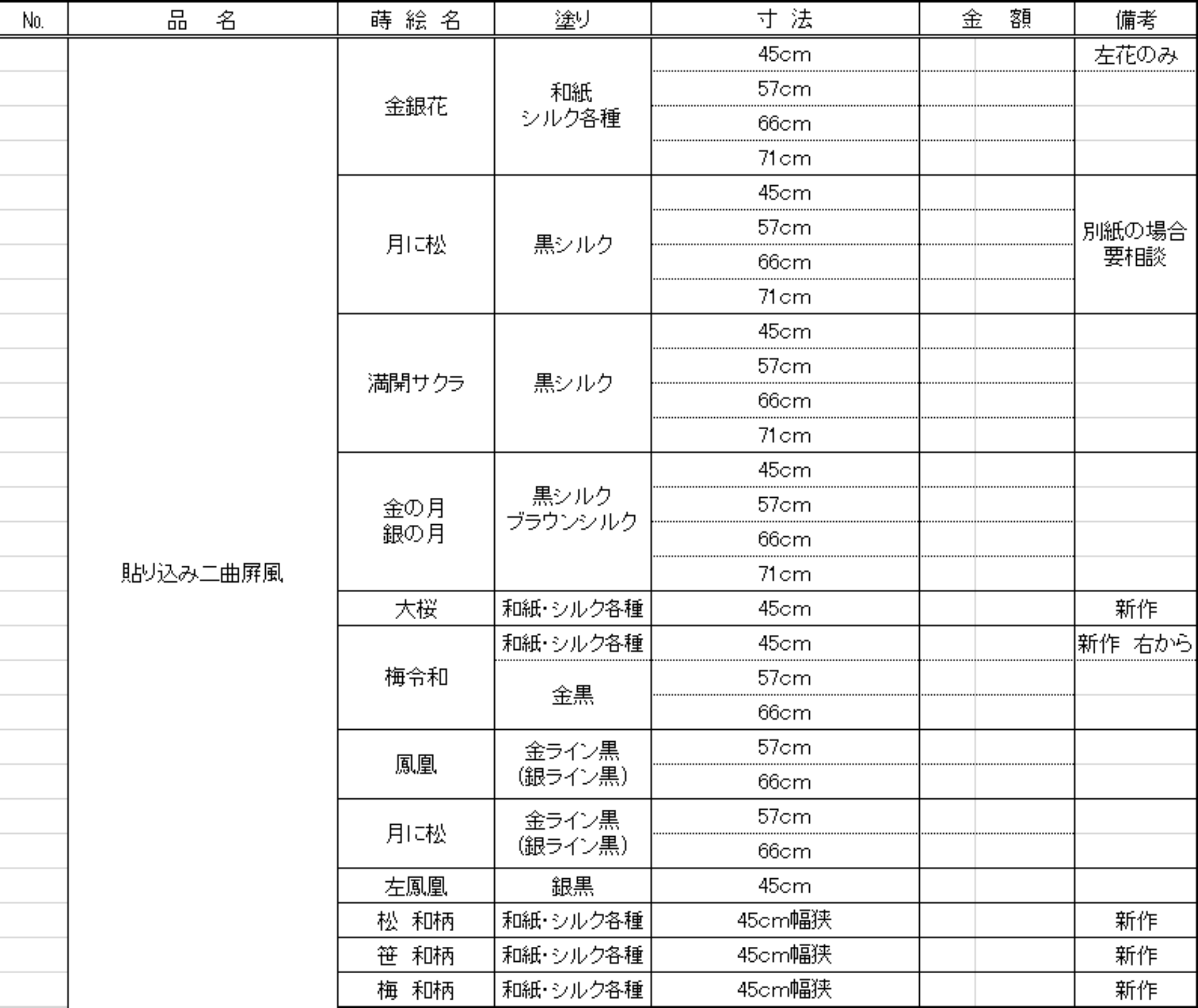 C　価格表