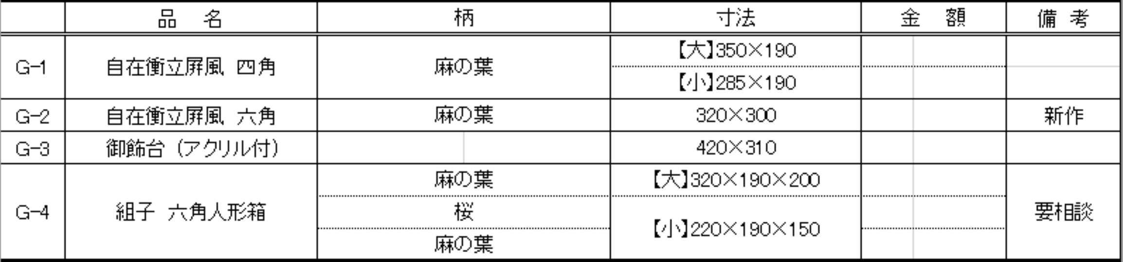 G　価格表